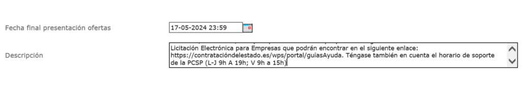 Fecha presentación ofertas